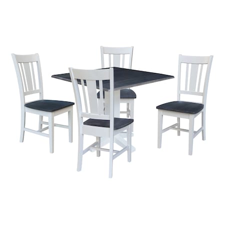 International Concepts 36 in. Solid Wood Square Dual Drop Leaf Dining Table with 4 Chairs in White/Heather Gray K05-36SDP-C10-4